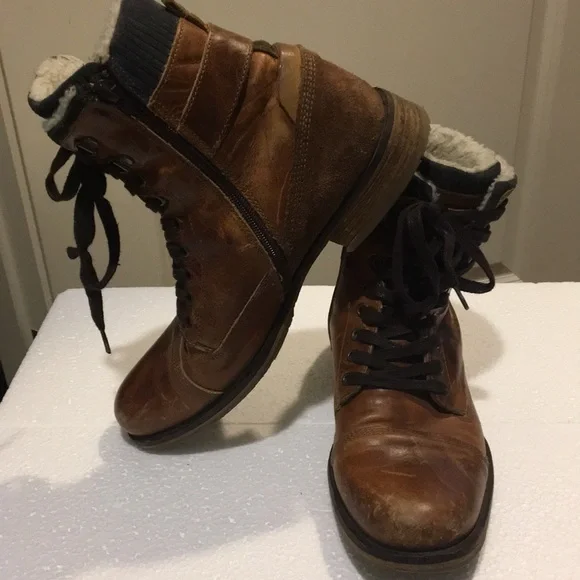 RARE! Steve Madden mens leather suede faux fur lined Osborne combat boots size 8
